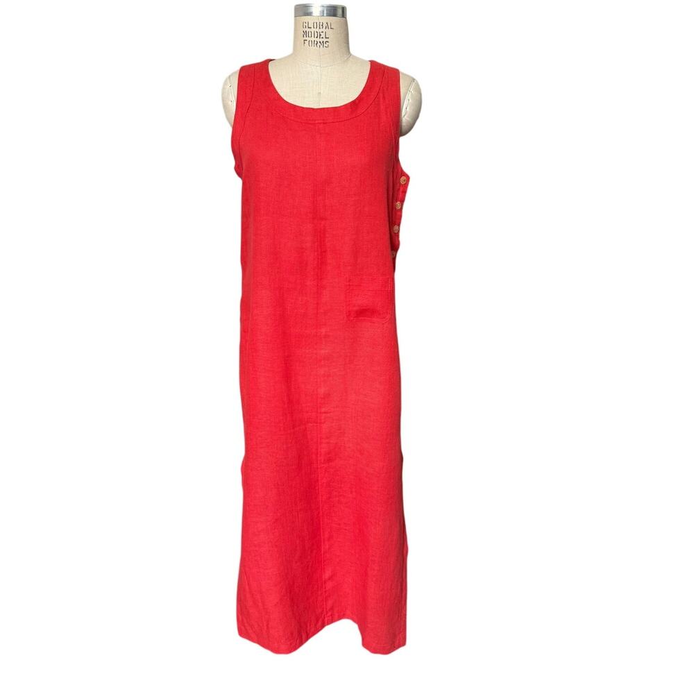 90s Red Linen Sheath Sleeveless Dress Cali Cali Size Medium Vintage